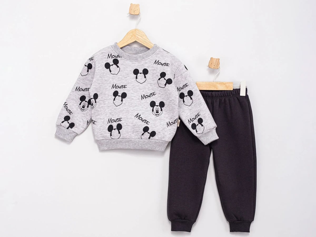 Mickey Mouse Print Sweatshirt and Trousers Set (Smoke) - Feely Kids - by Peralane