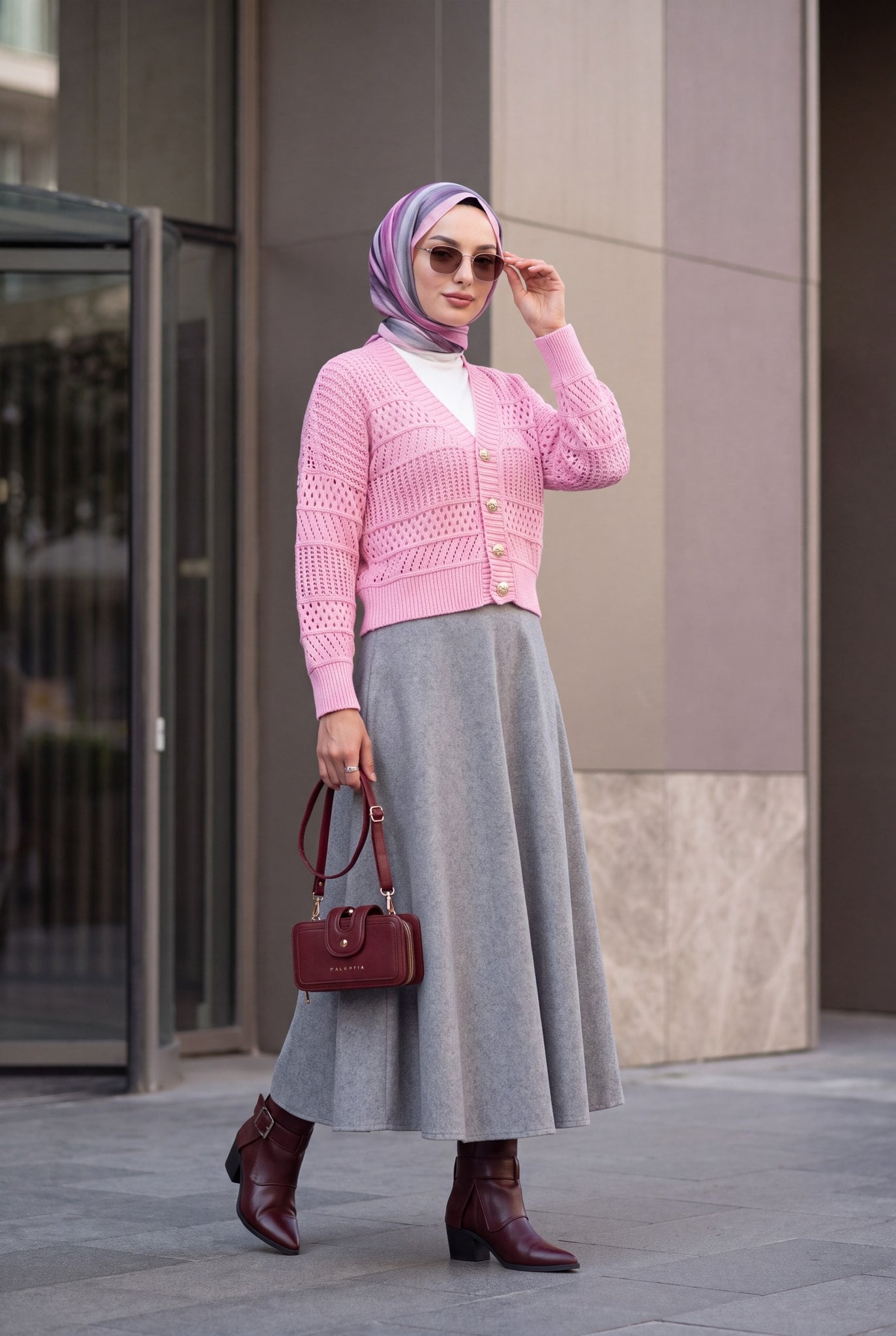 Pink Openwork Buttoned Knit Cardigan - Podyumplus - by Peralane - photo 2