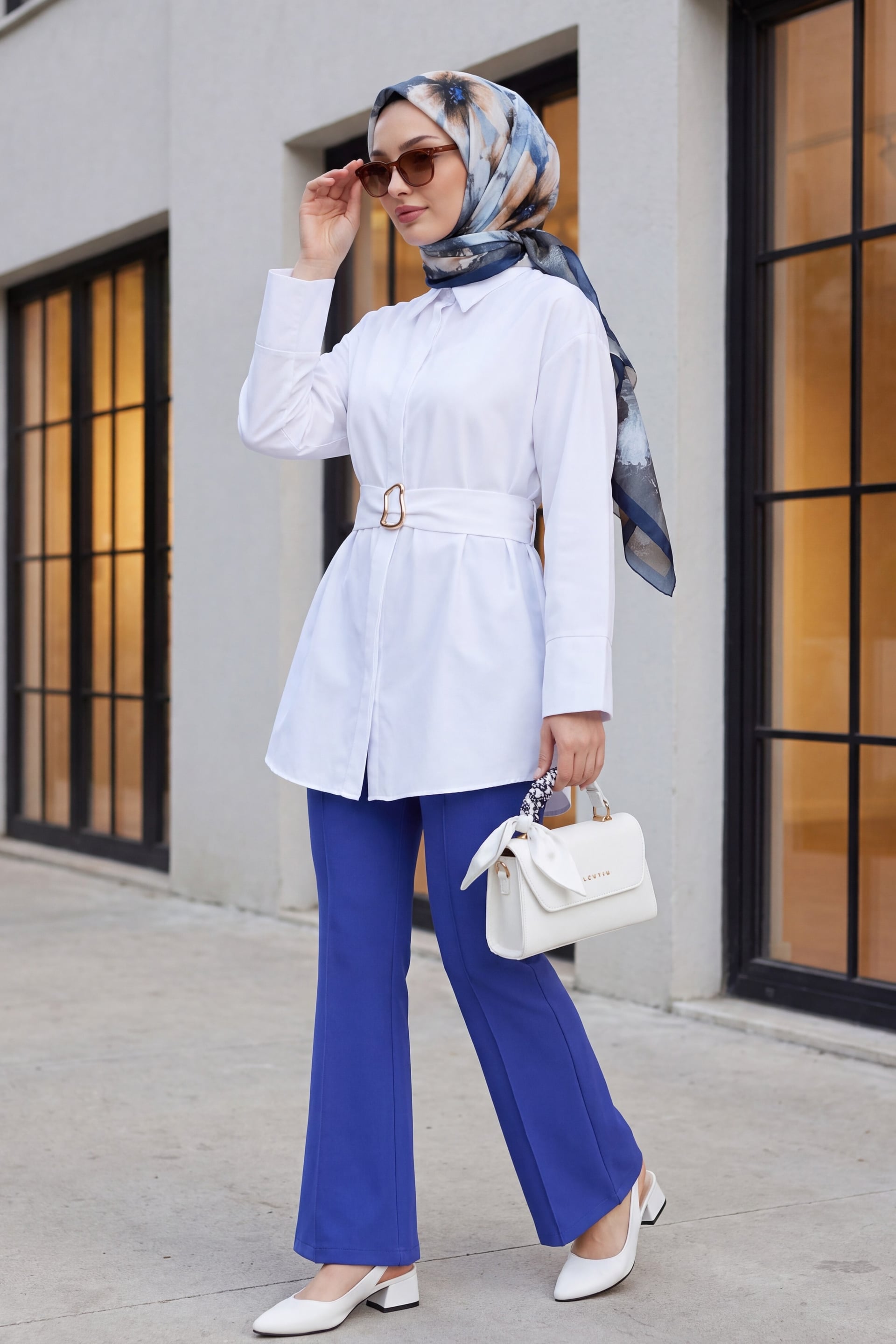 Spanish Flare Elastic Waist Stretch Trousers - Royal Blue - Podyumplus - by Peralane - photo 3