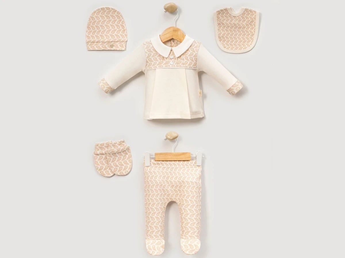 Cream Paisley Print 5-Piece Newborn Hospital Exit Set - Cayzen - by Peralane