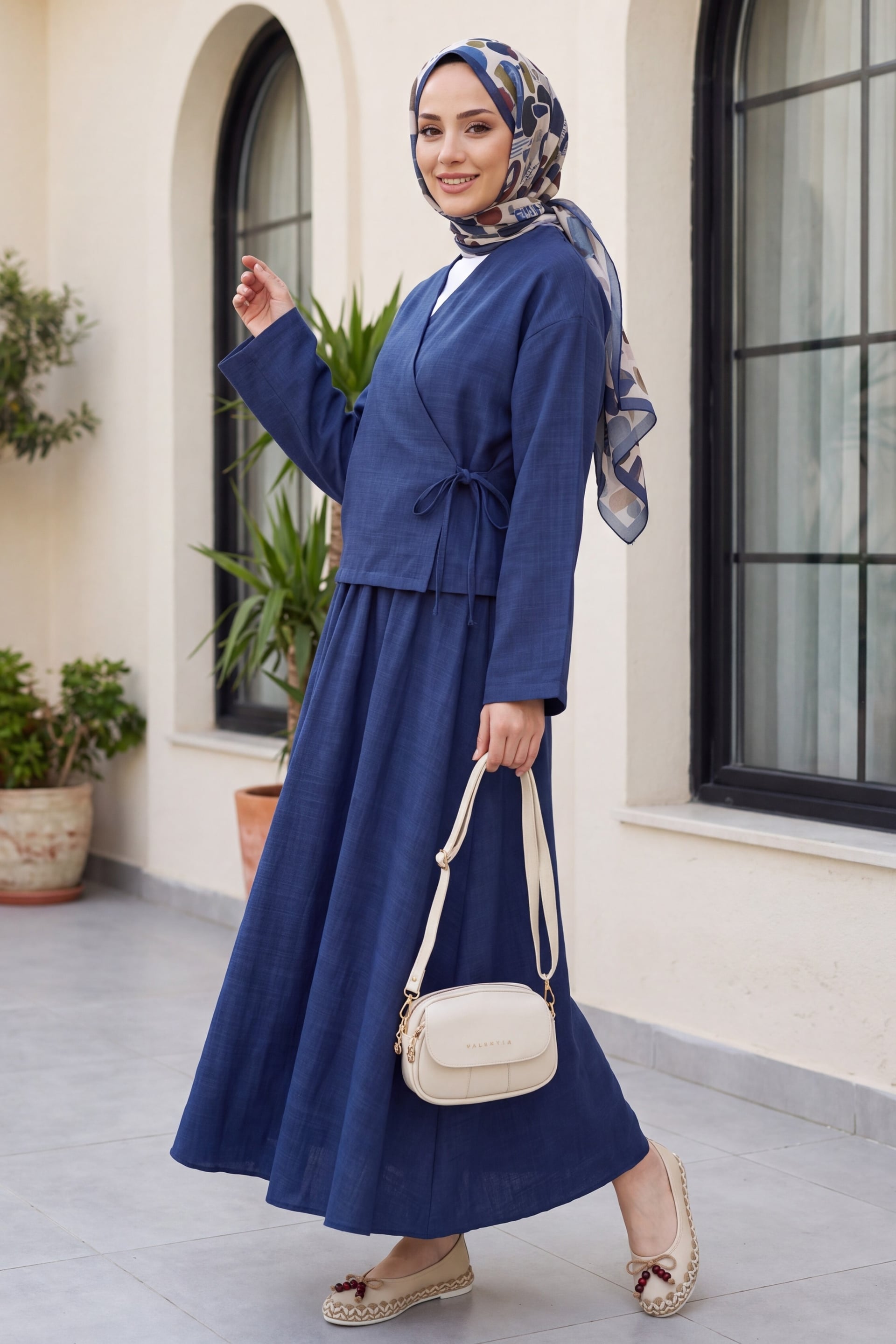 Side-Tie Skirt Set with Wrap Top - Navy - Podyumplus - by Peralane - photo 3