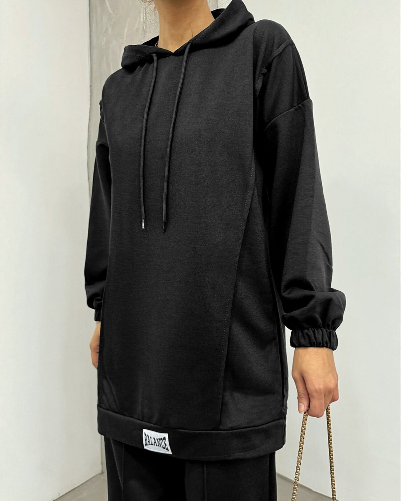 Black Hooded Emblem Detail Cotton Jersey Two-Piece Set - Podyumplus - by Peralane - photo 7