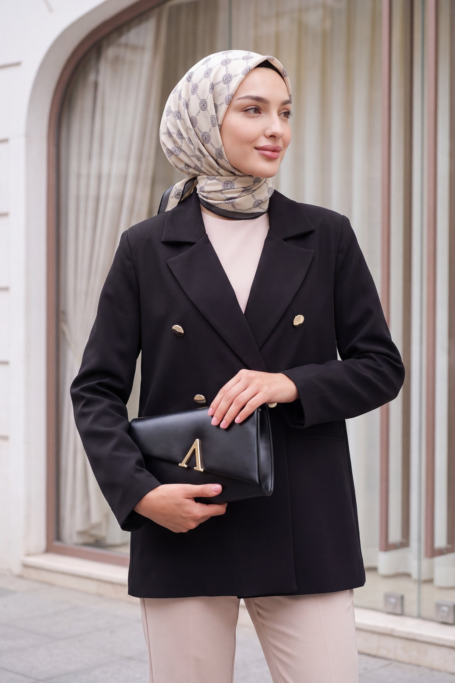 Women's Double-Breasted Blazer with Gold Buttons - Black - Bigdart - by Peralane - photo 2
