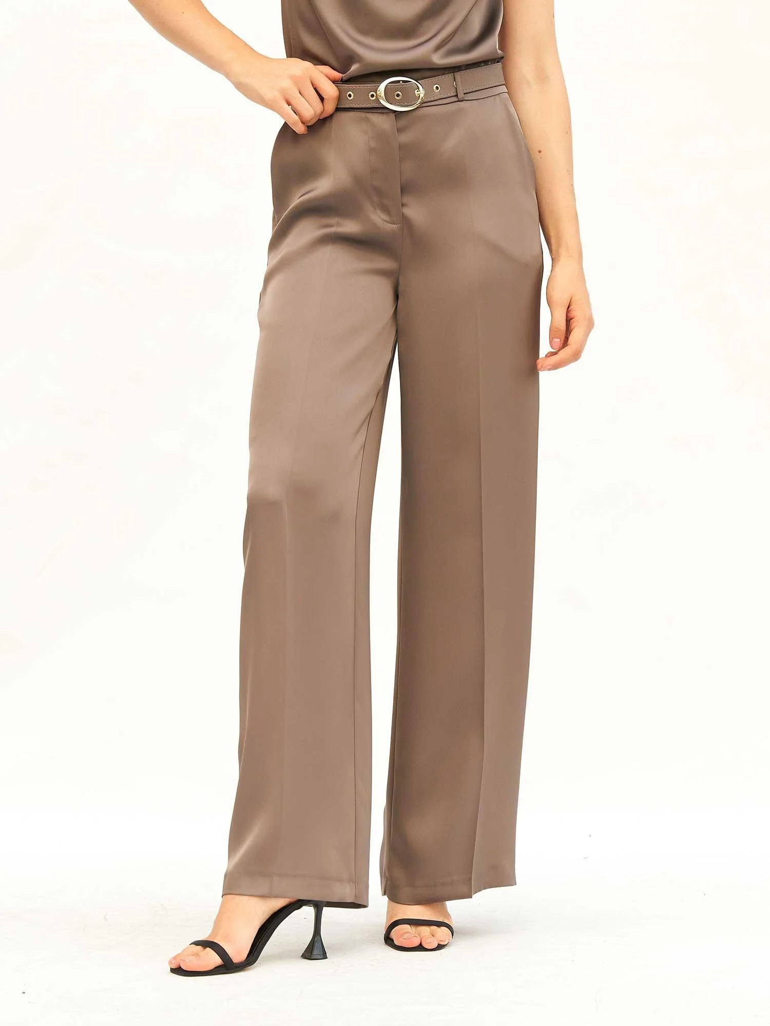 Satin Wide-Leg Trousers with Belt - Lefon - by Peralane - photo 4
