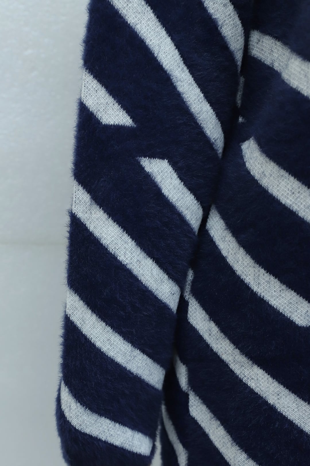 Half Collar Side Stripe Patterned Fuzzy Knit Tunic - Navy - Podyumplus - by Peralane - photo 6