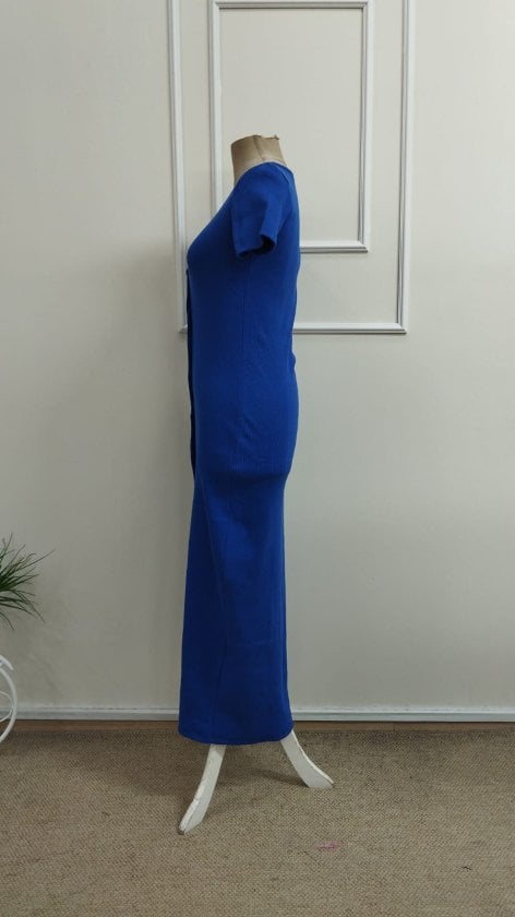Women's Short-Sleeved V-Neck Button-Front Maxi Dress in Royal Blue - Janes - by Peralane - photo 7