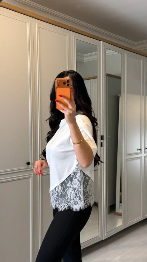White Lace Trim Viscose T-Shirt for Women - Janes - by Peralane - photo 2