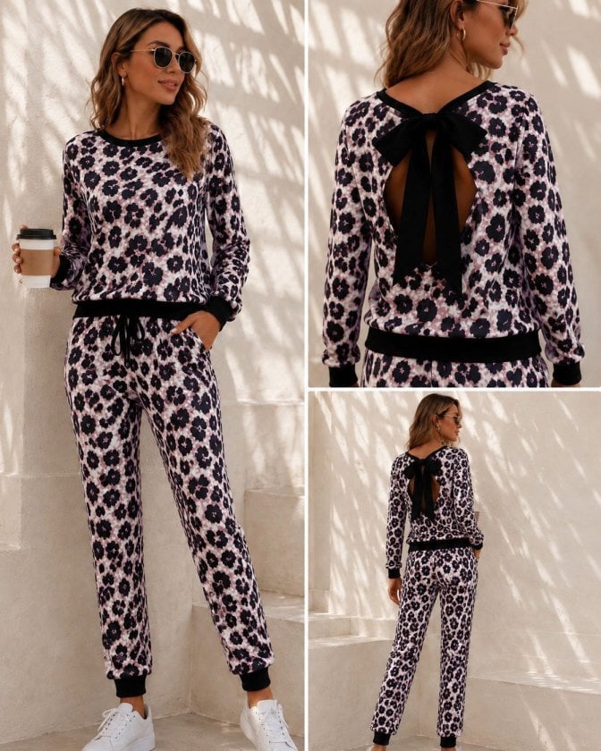 Women's Two-Piece Leopard Print Loungewear Set with Sweatshirt and Trousers - Janes - by Peralane - photo 4
