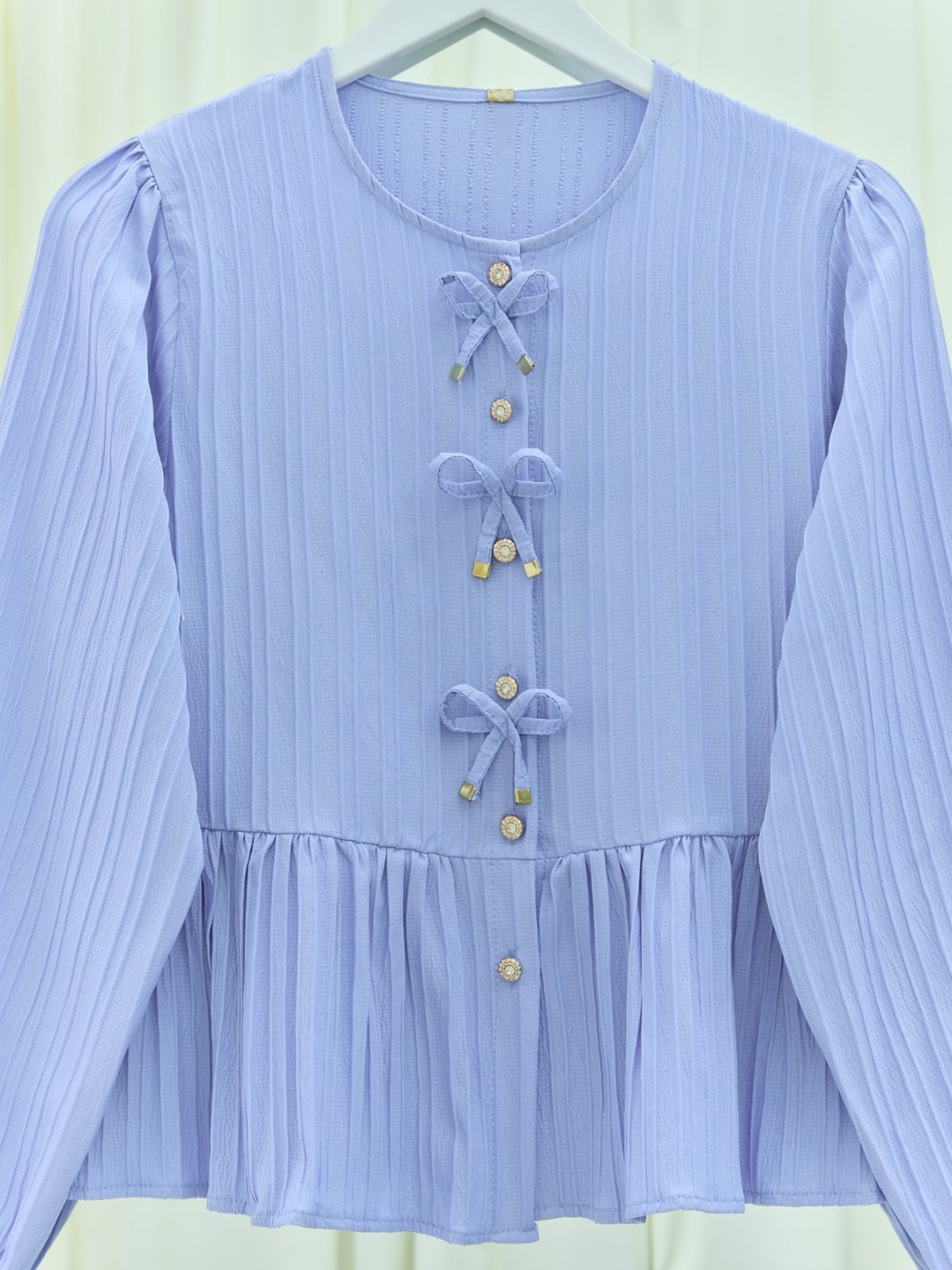 Peplum Blouse with Bow Detail and Pearl Buttons - Light Blue - Podyumplus - by Peralane - photo 6