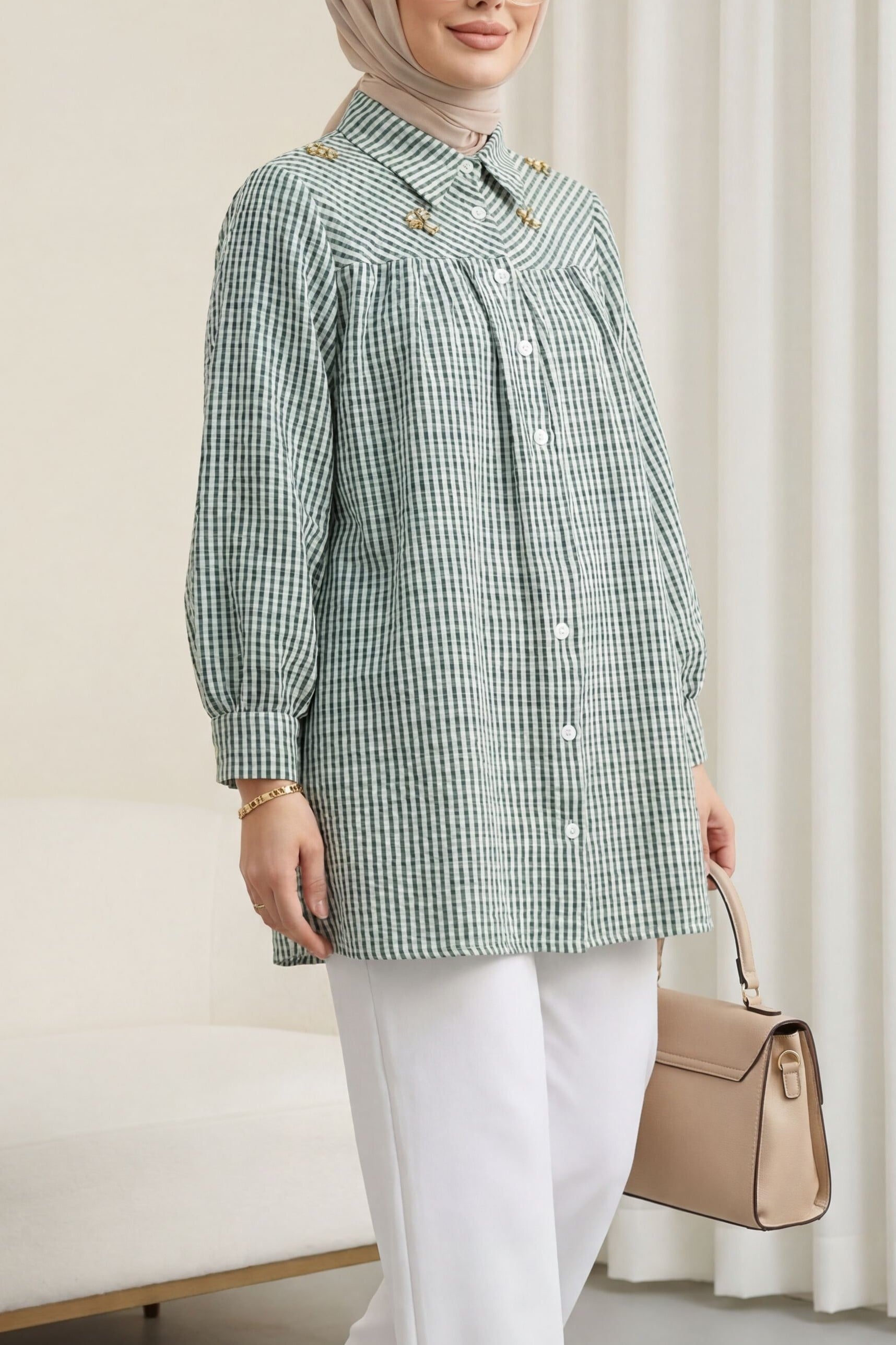 Striped Blouse with Stone and Bead Detailing - Black - Podyumplus - by Peralane