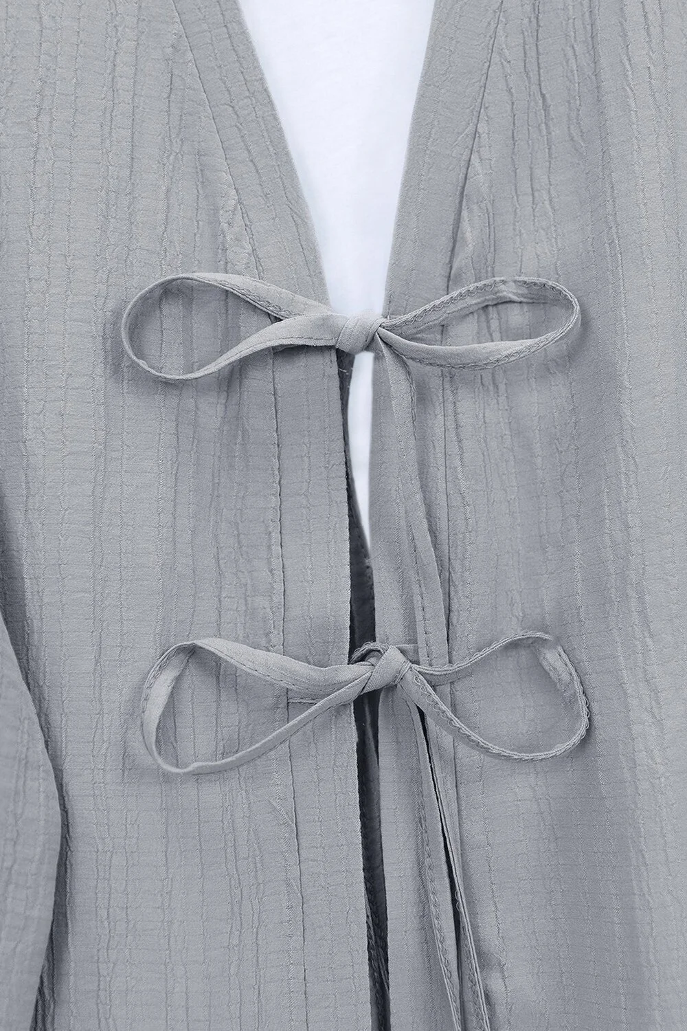 Women's Crinkled Lounge Set with Tie-Front Jacket and Wide-Leg Trousers - Grey - Podyumplus - by Peralane - photo 5