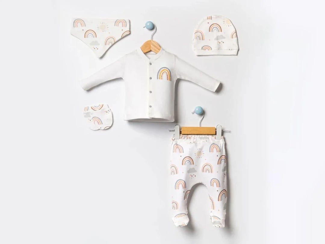 Rainbow Print Newborn Hospital Exit Set - White - Esya - by Peralane