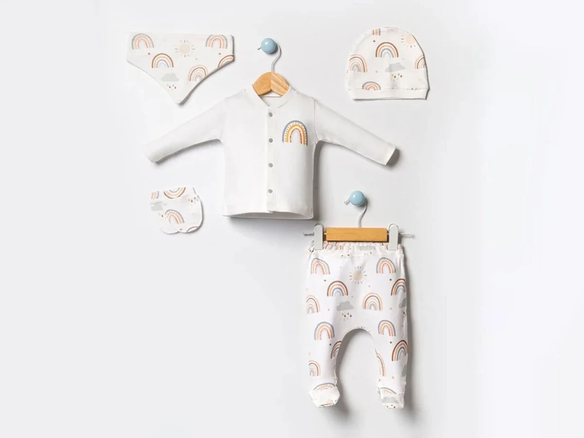 Rainbow Print Newborn Hospital Exit Set - White - Esya - by Peralane