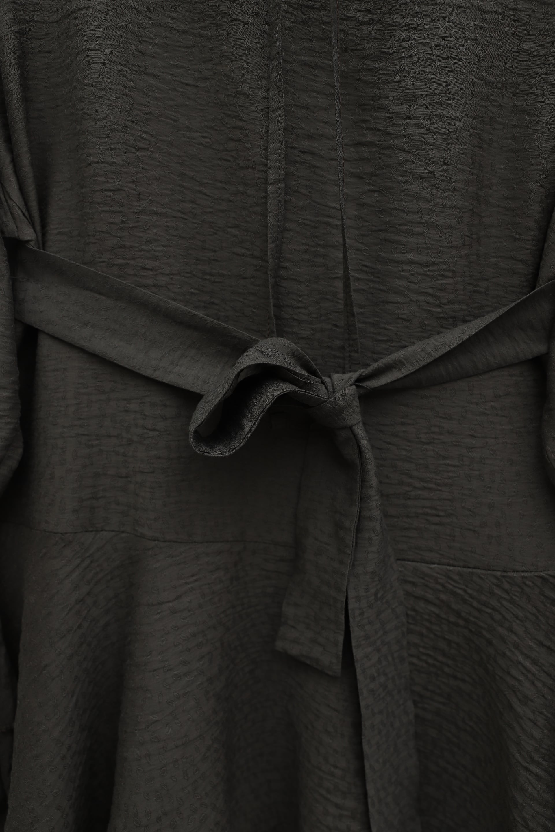 Ruffled Sleeve Wide-Leg Trousers Belted Jacquard Waffle Modest Set - Dark Brown - Podyumplus - by Peralane - photo 9
