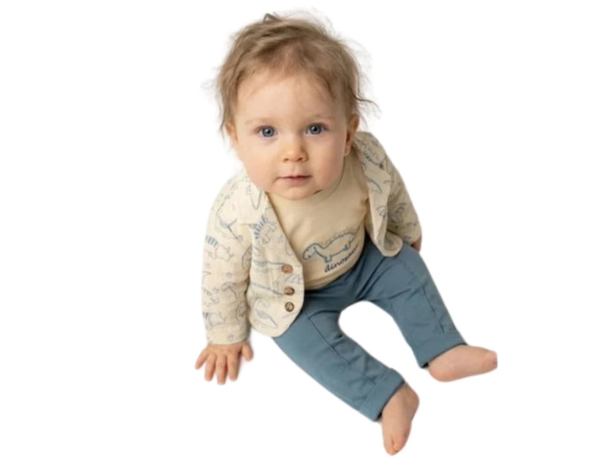 Boys' Baby Set with Dinosaur Print T-Shirt, Cardigan and Trousers - Elci Baby - by Peralane