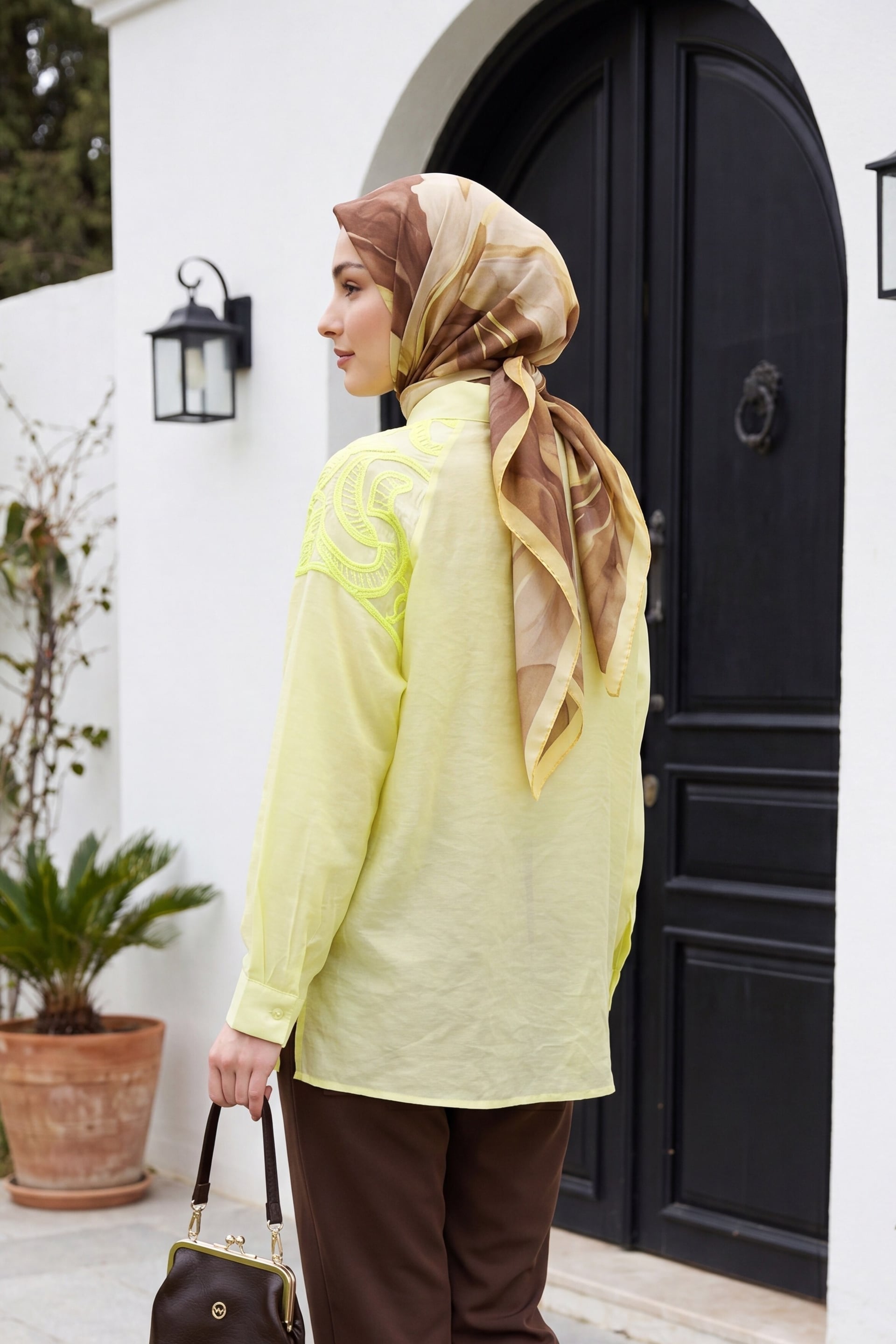 Asymmetric Embroidered Buttoned Tulle Voile Tunic - Yellow - Podyumplus - by Peralane - photo 3