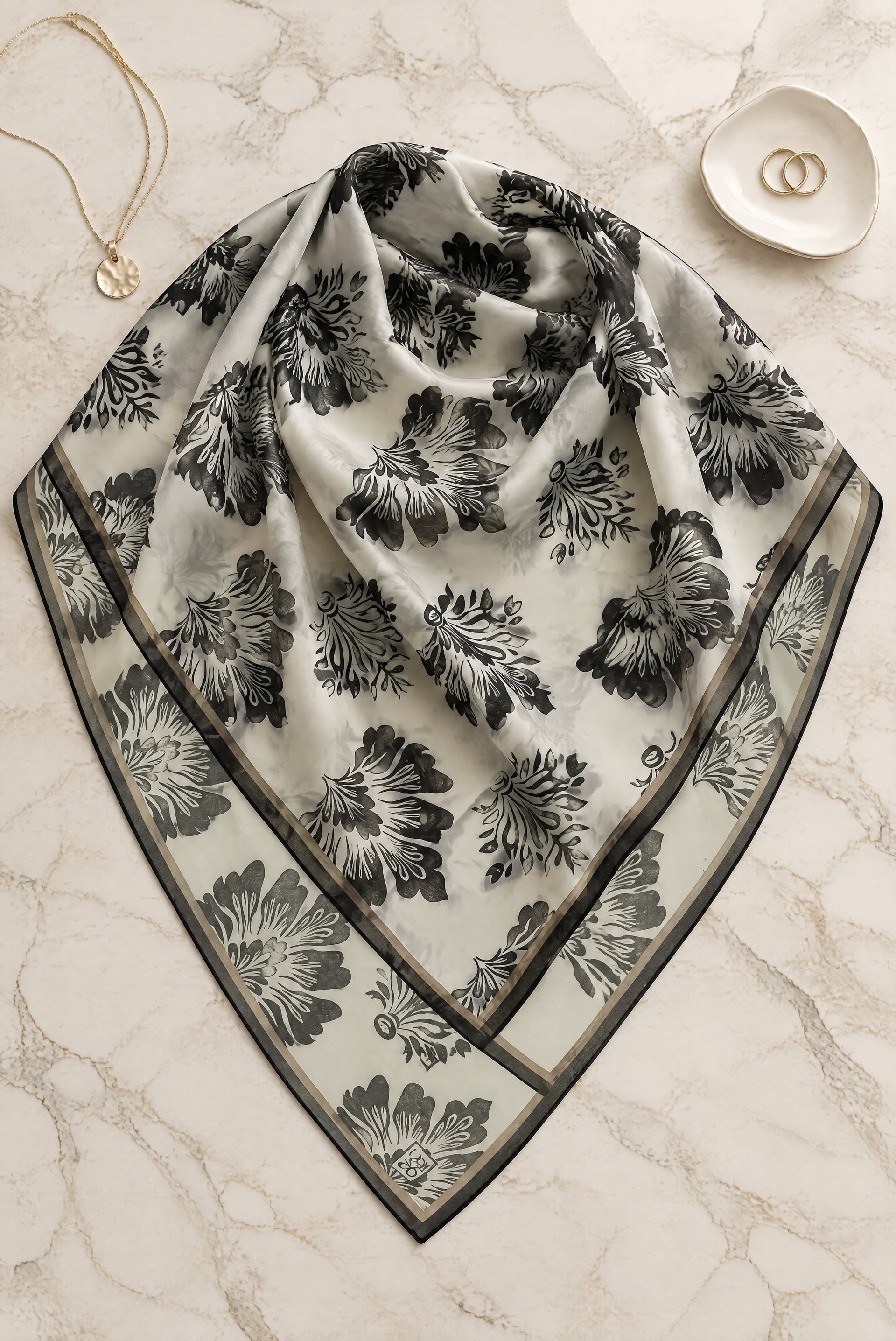 Classic Damask Pattern Soft Scarf - Dark Brown - Podyumplus - by Peralane - photo 2