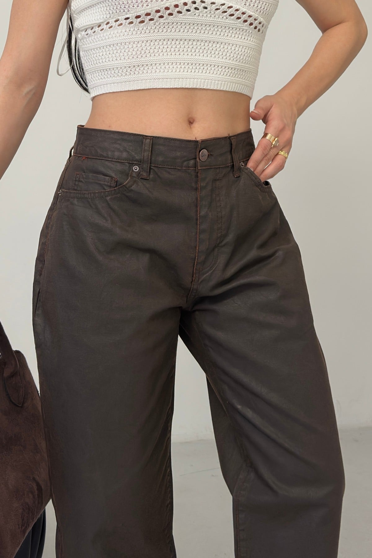 Women's Faux Leather Mom Jeans - Brown - Dominic Fit - Xlove - by Peralane - photo 6