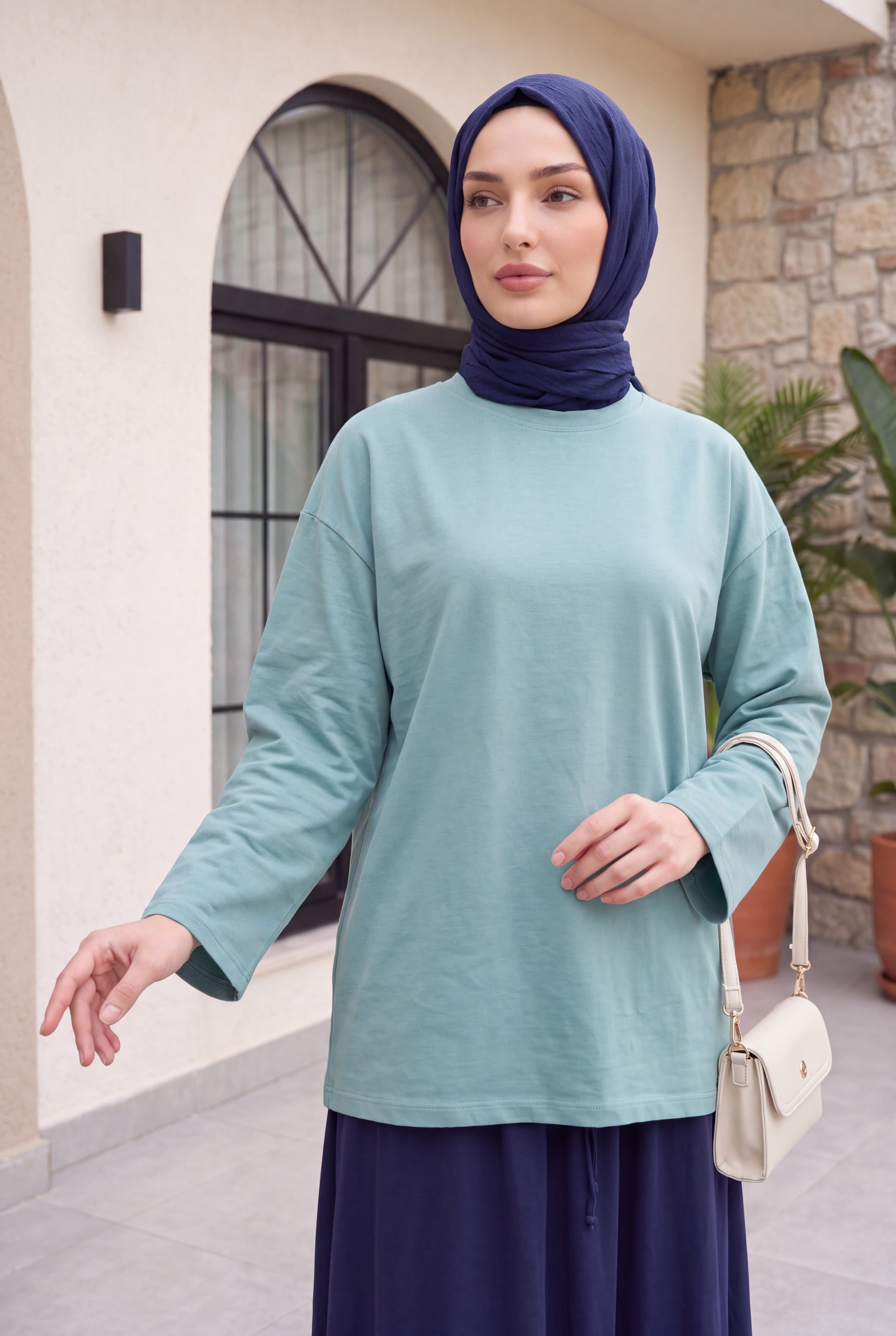 Round Neck Relaxed Knit Tunic - Mint - Podyumplus - by Peralane - photo 2