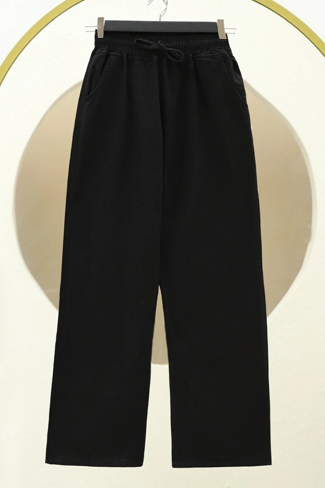 Black Wide-Leg Drawstring Jeans with Pockets - Podyumplus - by Peralane - photo 5