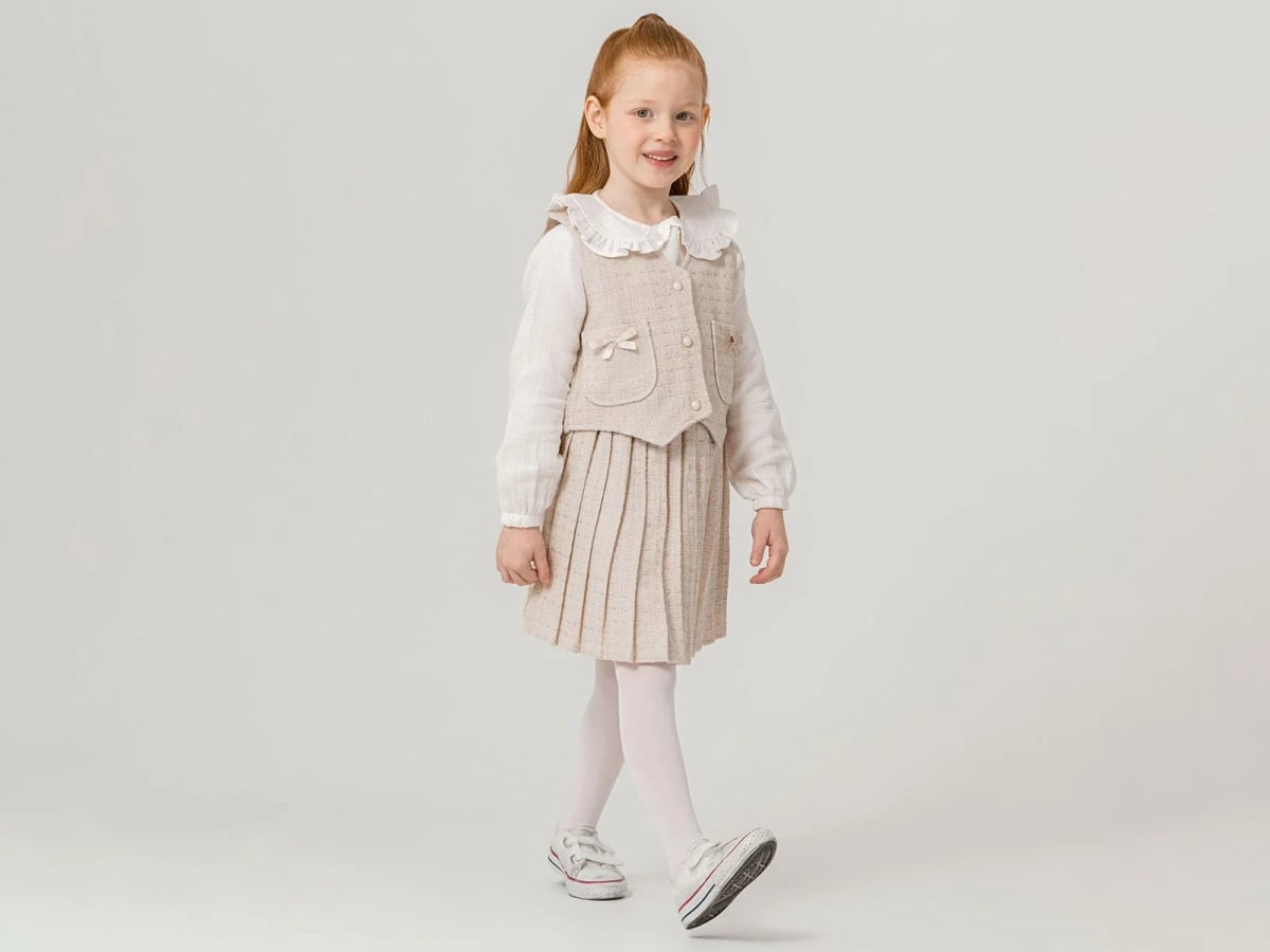 Girls' Three-Piece Set with Bow-Detail Vest and Tights - Ecolkiz - by Peralane