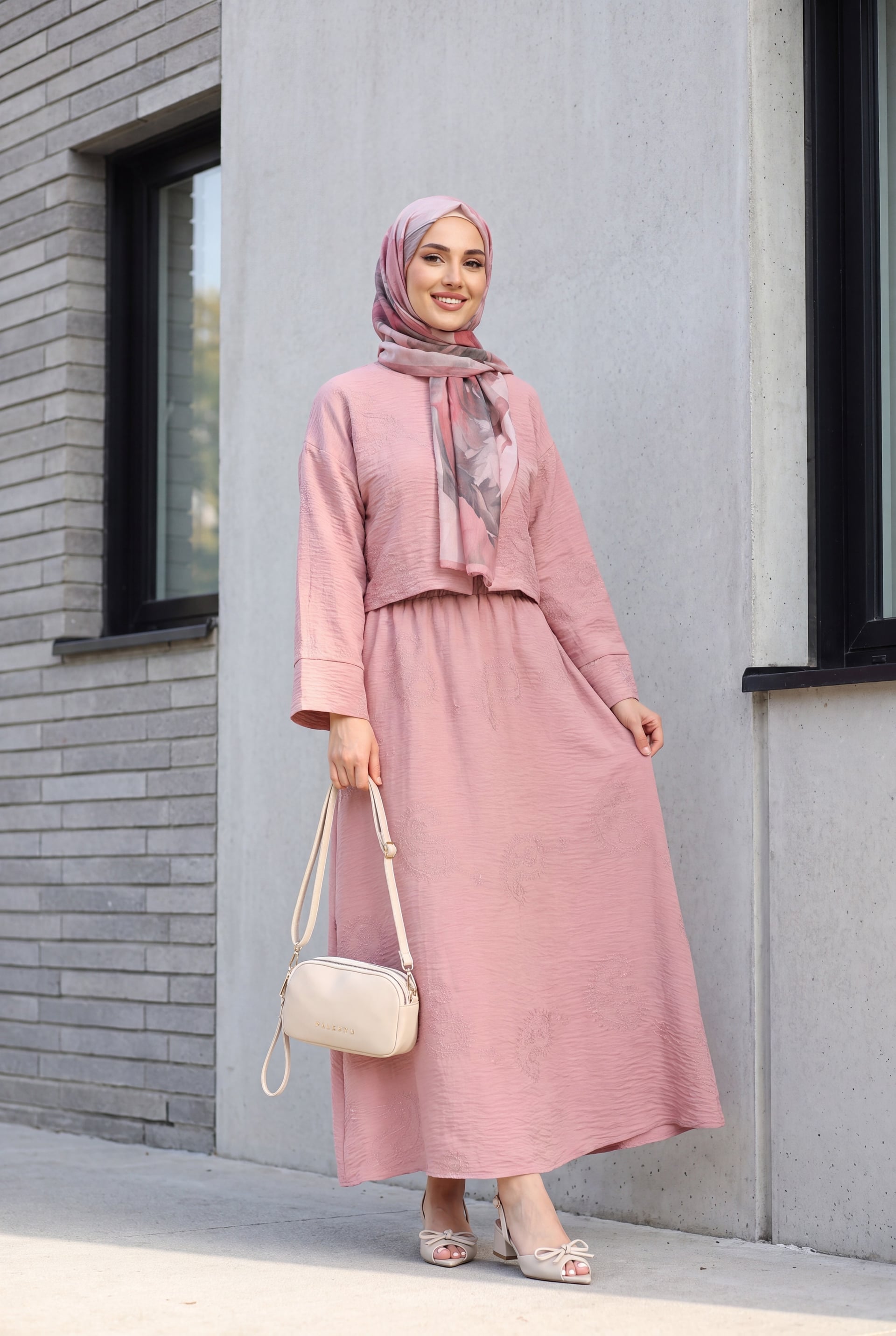 Dusty Rose Two-Piece Modest Set with Embroidered Skirt and Cropped Jacket - Podyumplus - by Peralane - photo 7
