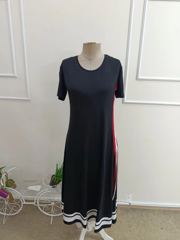 Women's Short-Sleeved Crew Neck Side-Stripe Midi Viscose Dress - Janes - by Peralane - photo 4
