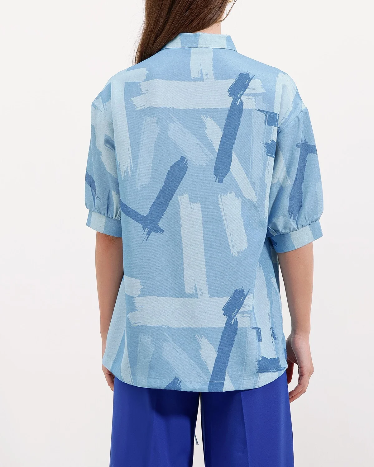 Patterned Oversize Shirt - Blue - Bigdart - by Peralane - photo 7