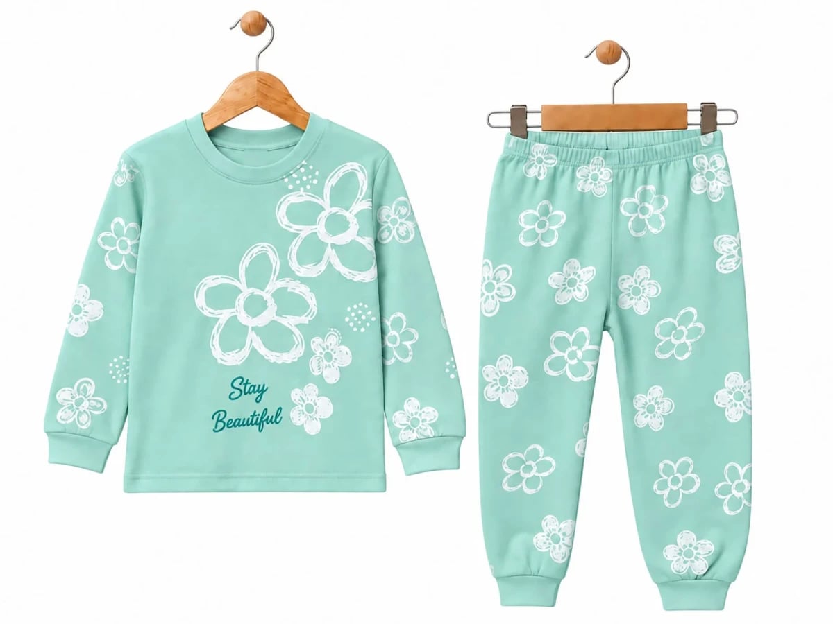 Mint Green Floral Print Baby Girls' Pyjama Set - Pack of 3 - Supermini - by Peralane