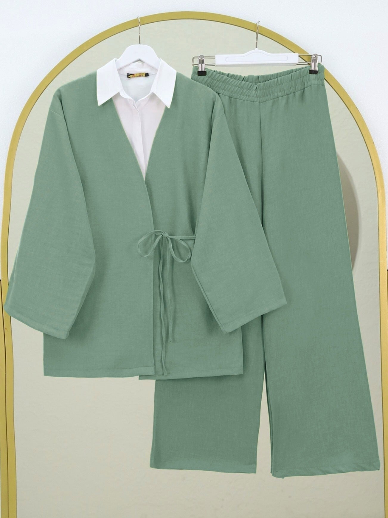 Mint Wrap-Front Kimono and Wide-Leg Trousers Co-ord Set - Podyumplus - by Peralane - photo 3
