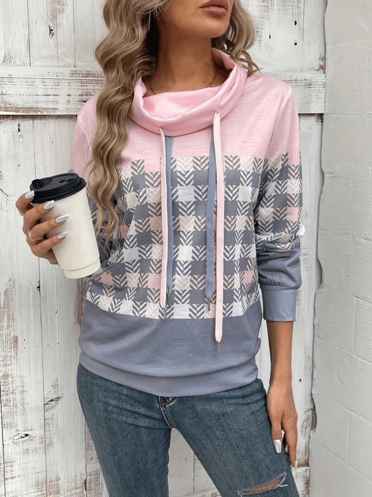 Women's Long Sleeve Cowl Neck Drawstring Patterned Brushed Sweatshirt - Janes - by Peralane - photo 14