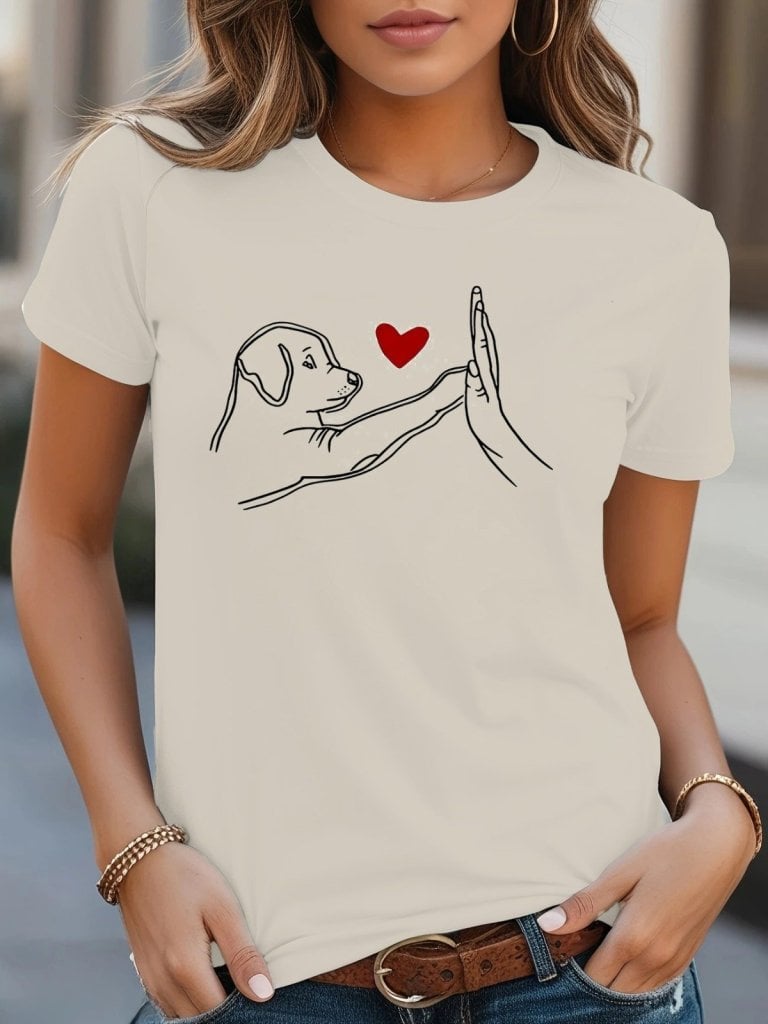 Women's Short-Sleeve Crew-Neck Dog Print Viscose Blouse - Janes - by Peralane