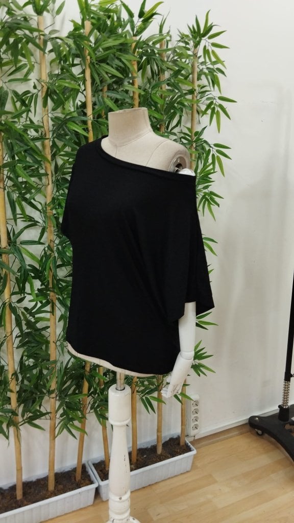 Women's Black One-Shoulder Short-Sleeve Relaxed Viscose Blouse - Janes - by Peralane - photo 7