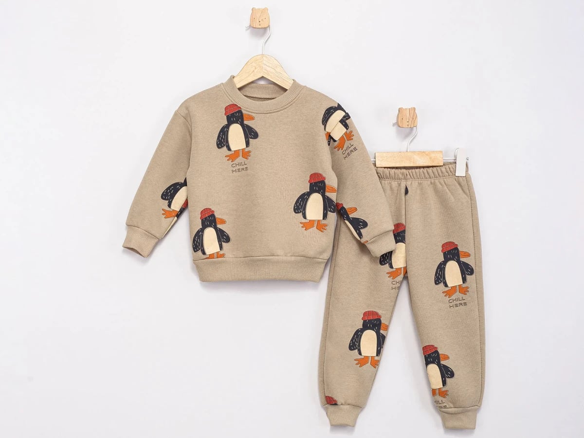 Penguin Print Fleece Boys' Set (Beige) - Pack of 4 - Feely Kids - by Peralane
