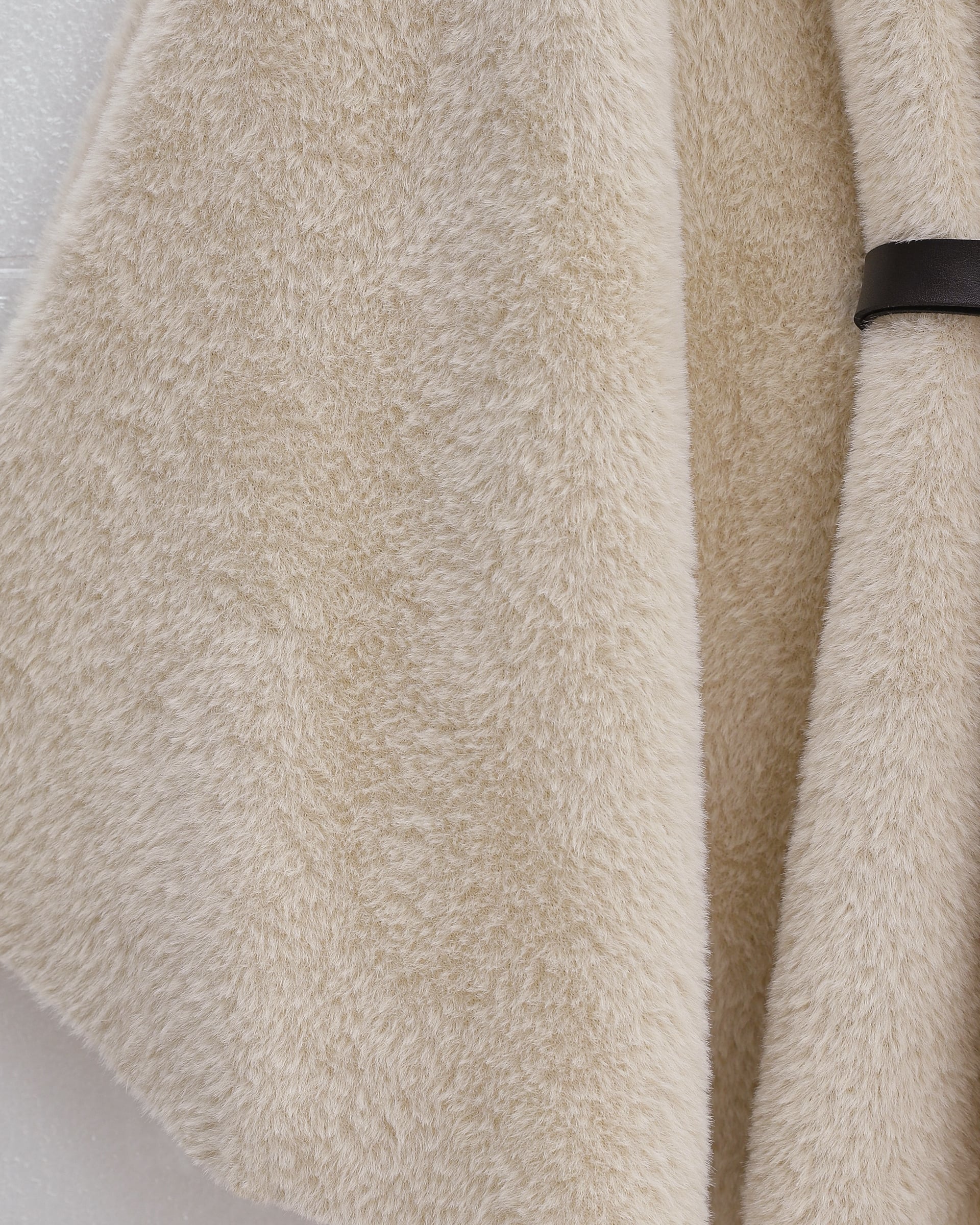 Gold Button Detail Belted Alcantara Cape - Beige - Podyumplus - by Peralane - photo 6