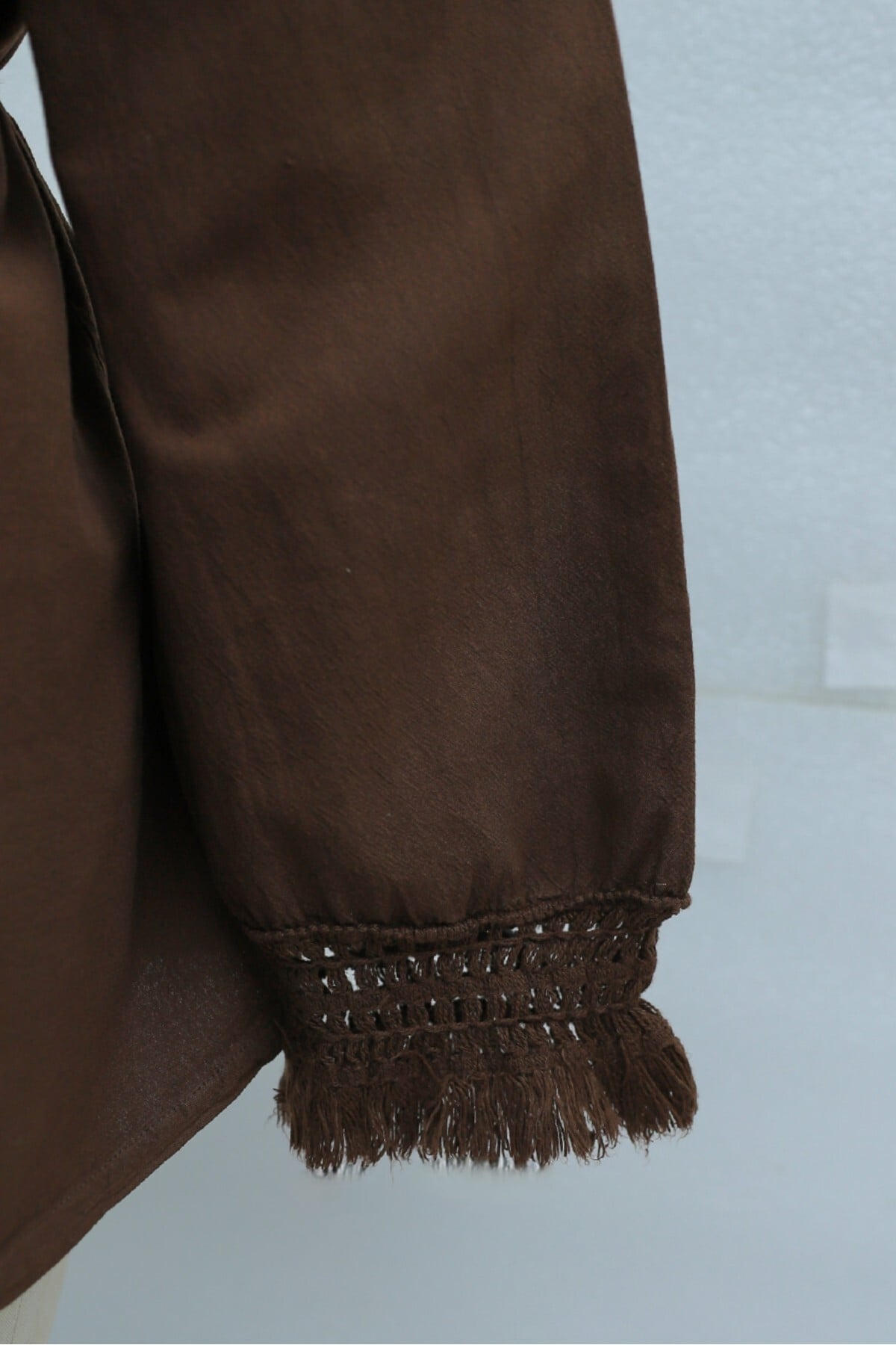 Fringed Belted Linen Kimono - Brown - Podyumplus - by Peralane - photo 16