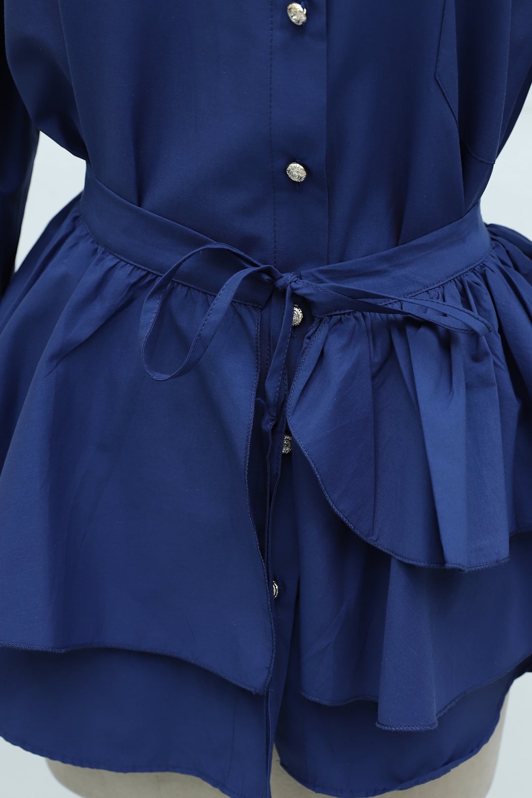 Oval Cut Poplin Tunic with Cape Detail and Buttons - Navy - Podyumplus - by Peralane - photo 6
