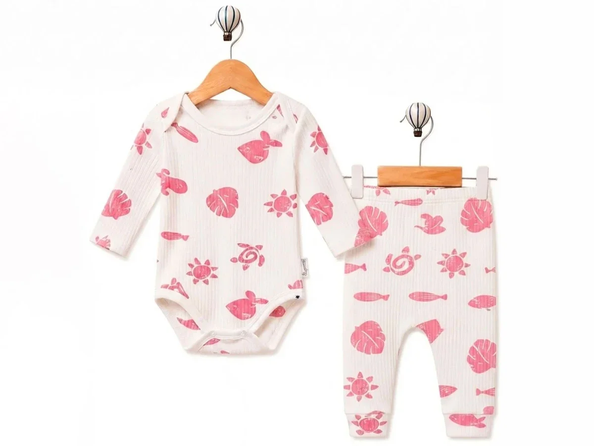 Pink Sea Life Print Baby Bodysuit and Leggings Set - Supermini - by Peralane