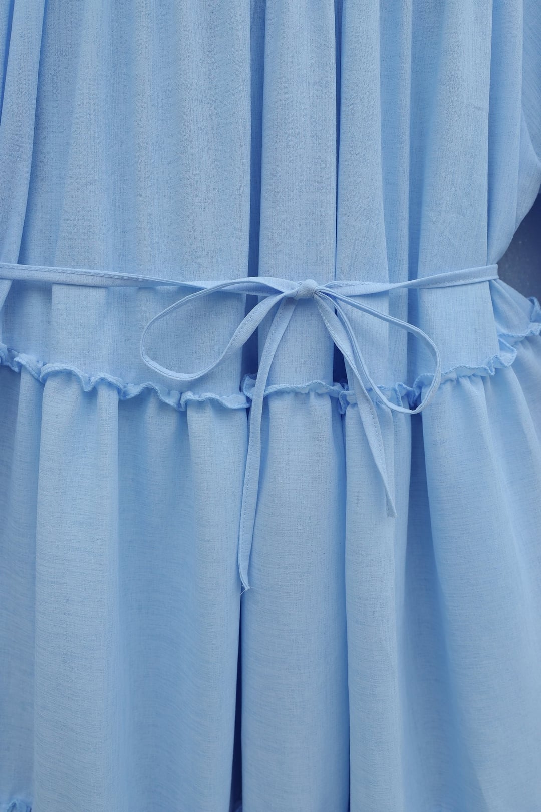 Light Blue Tiered Maxi Dress with Ruffled Details and Tie Belt - Podyumplus - by Peralane - photo 6