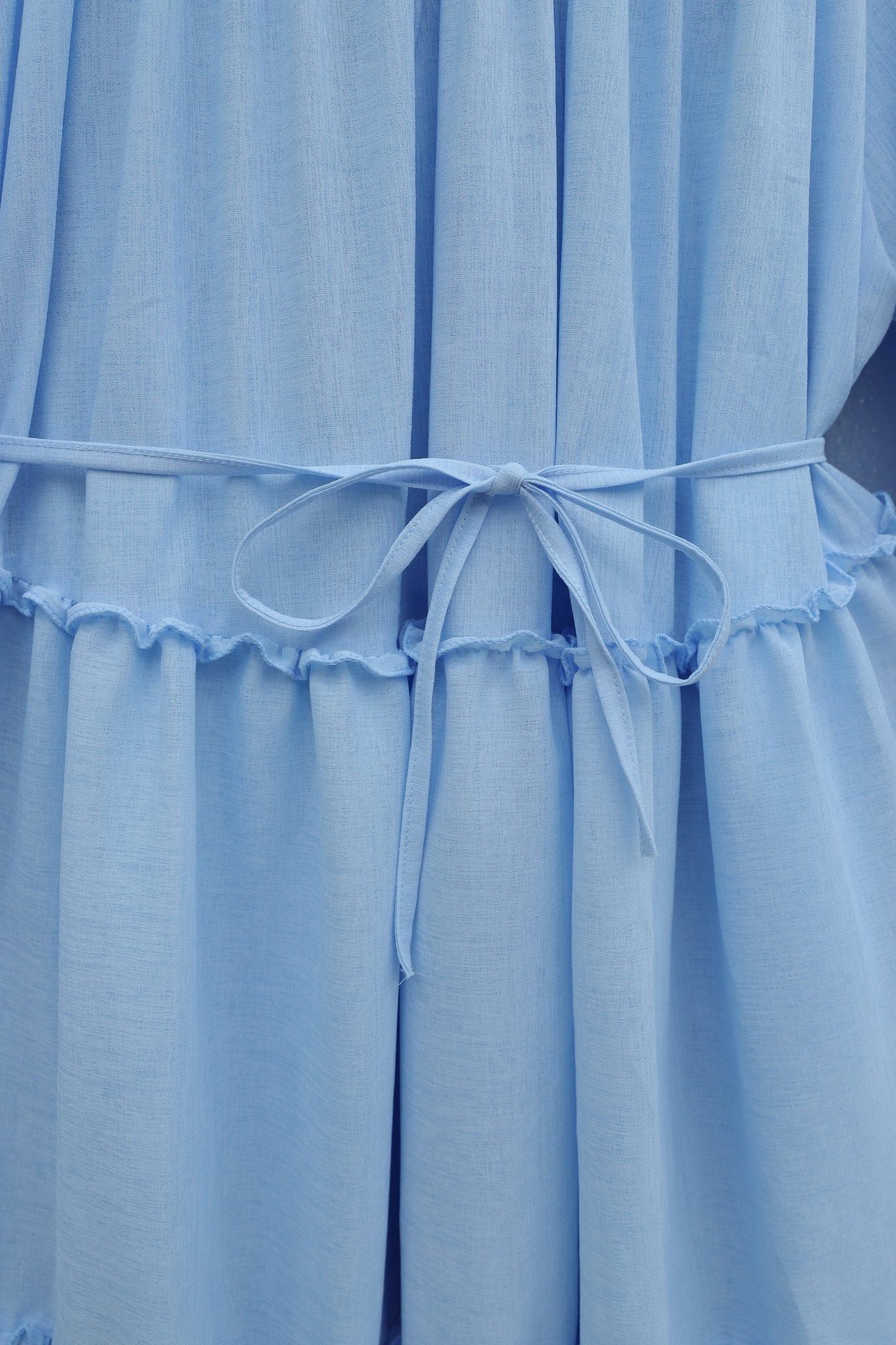 Light Blue Tiered Maxi Dress with Ruffled Details and Tie Belt - Podyumplus - by Peralane - photo 6
