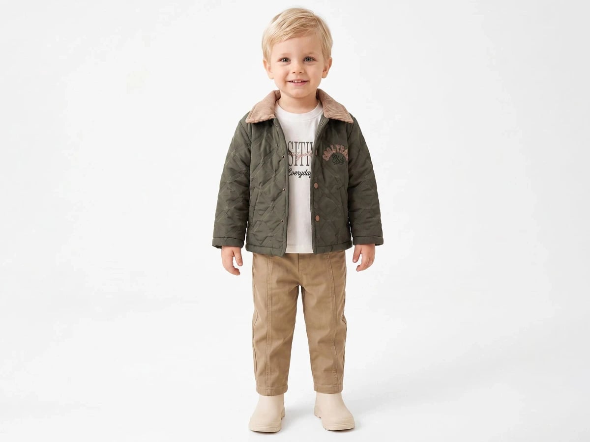 Boys' 3-Piece Set with Quilted Jacket, T-Shirt and Trousers - Olive Green (Pack of 4) - Canoz - by Peralane