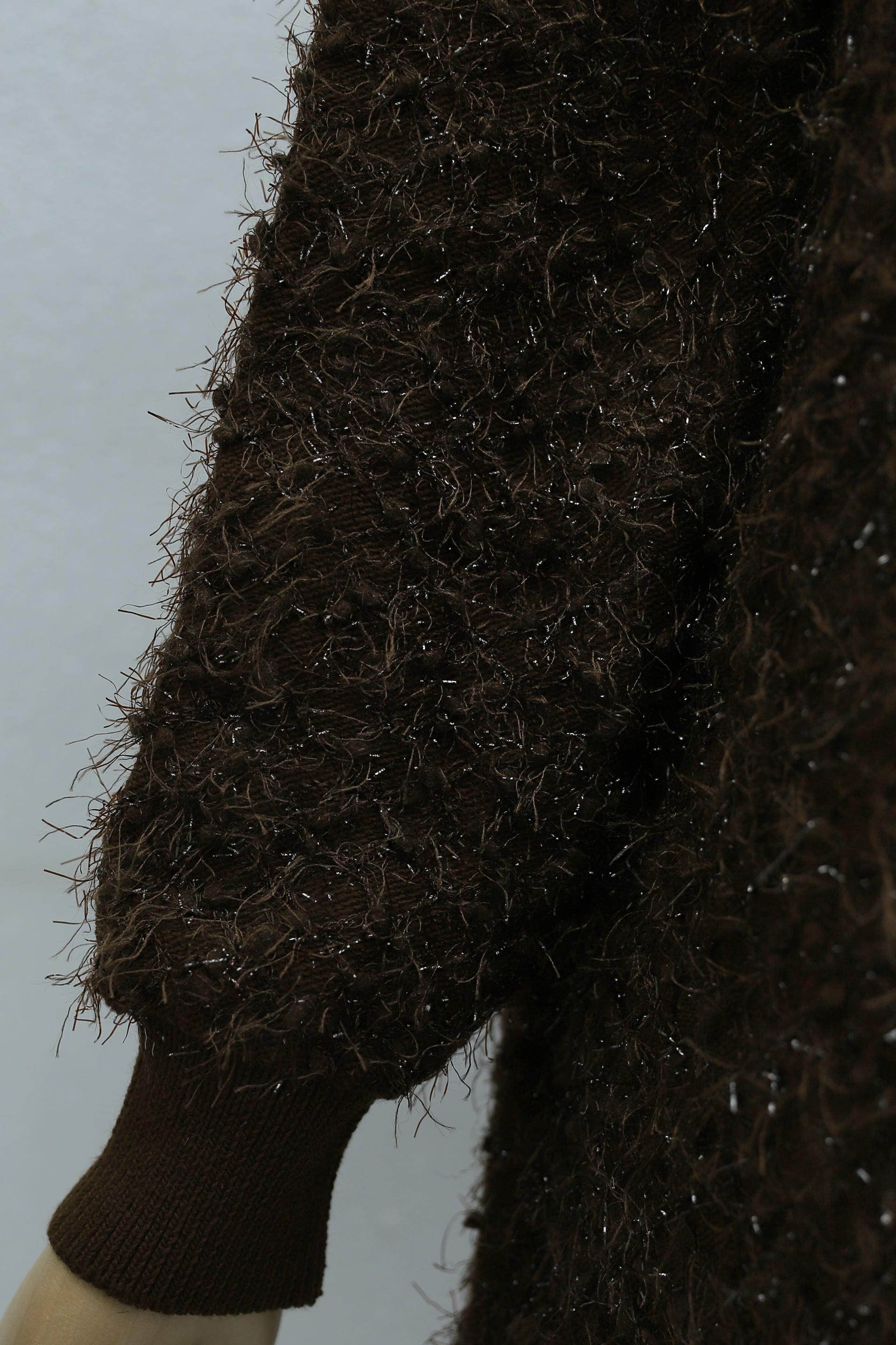 Women's Brown Sequin Crew Neck Fuzzy Knit Tunic - Podyumplus - by Peralane - photo 7