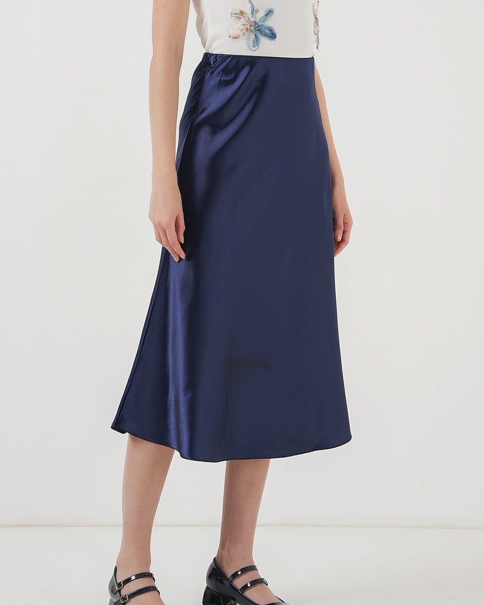 Satin A-Line Midi Skirt in Navy - 15806 - Bigdart - by Peralane - photo 3