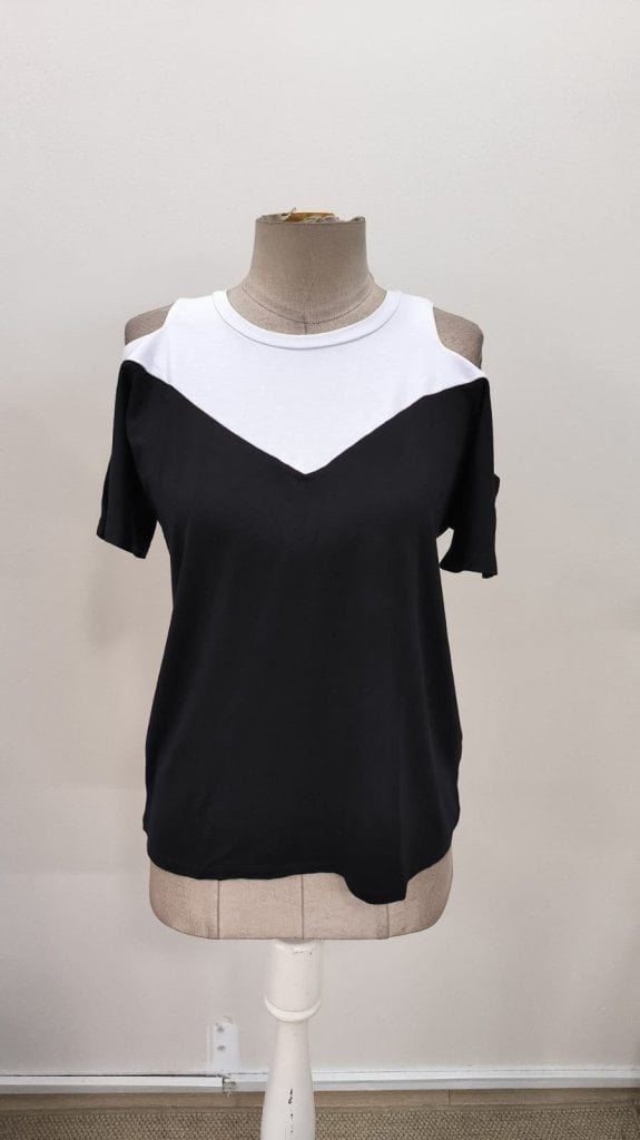 Women's Short-Sleeved Round Neck Two-Tone Viscose Blouse - Janes - by Peralane - photo 5
