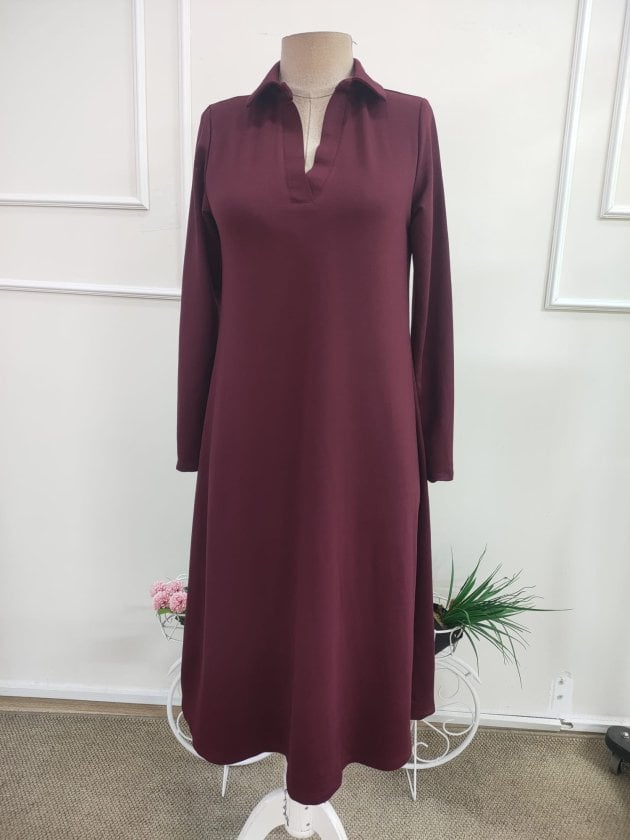 Women's Long-Sleeve Collared Midi Viscose Two-Thread Dress - Janes - by Peralane - photo 2
