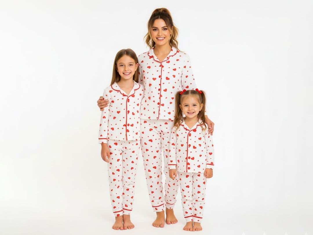 White Cotton Pyjama Set with Heart Print for Girls - Dolas - by Peralane