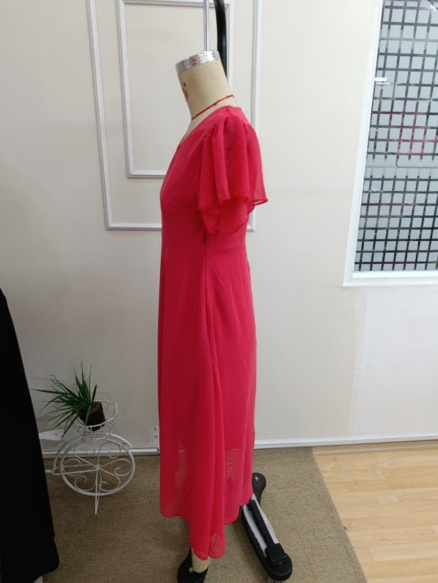 Women's Short Sleeve V-Neck Midi Lined Chiffon Dress - Janes - by Peralane - photo 6