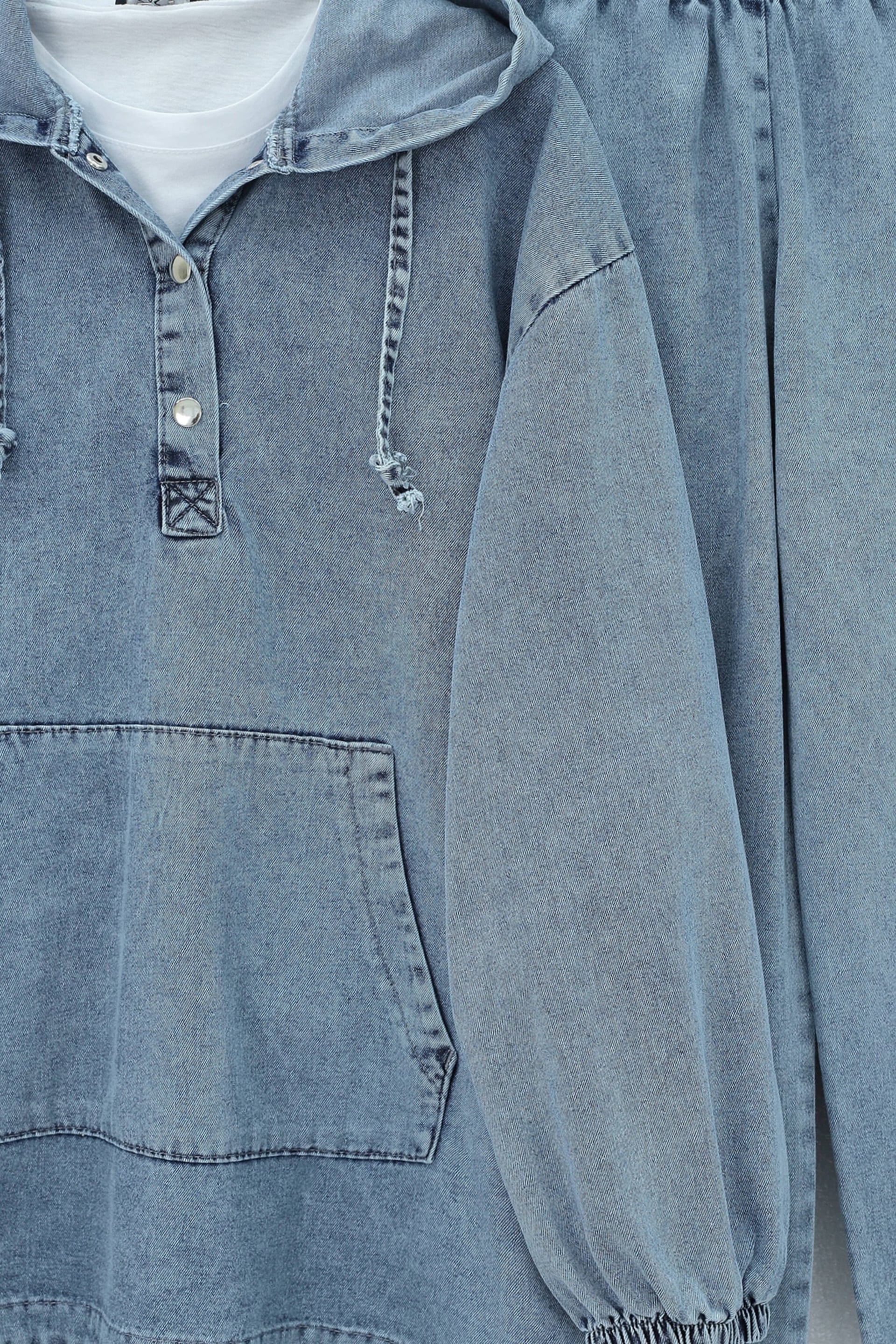 Women's Hooded Denim Co-ord Set with Kangaroo Pocket and Snap Front - Blue - Podyumplus - by Peralane - photo 5