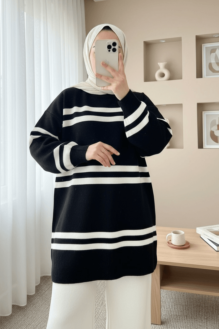 Round Neck Balloon Sleeve Knit Co-ord Set - Black - Podyumplus - by Peralane