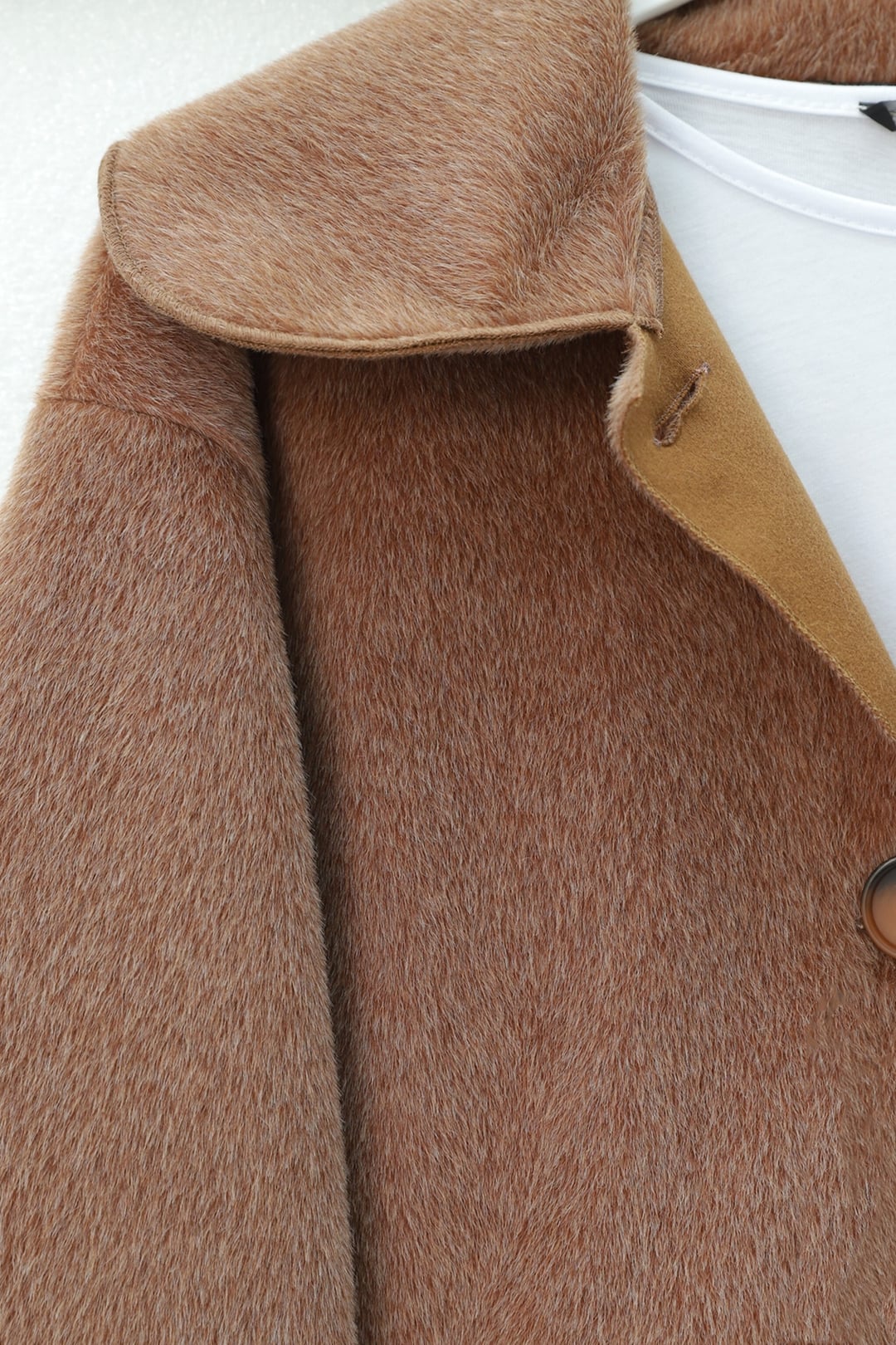 Long Brown Button-Front Coat with Contrast Lapel - Podyumplus - by Peralane - photo 4
